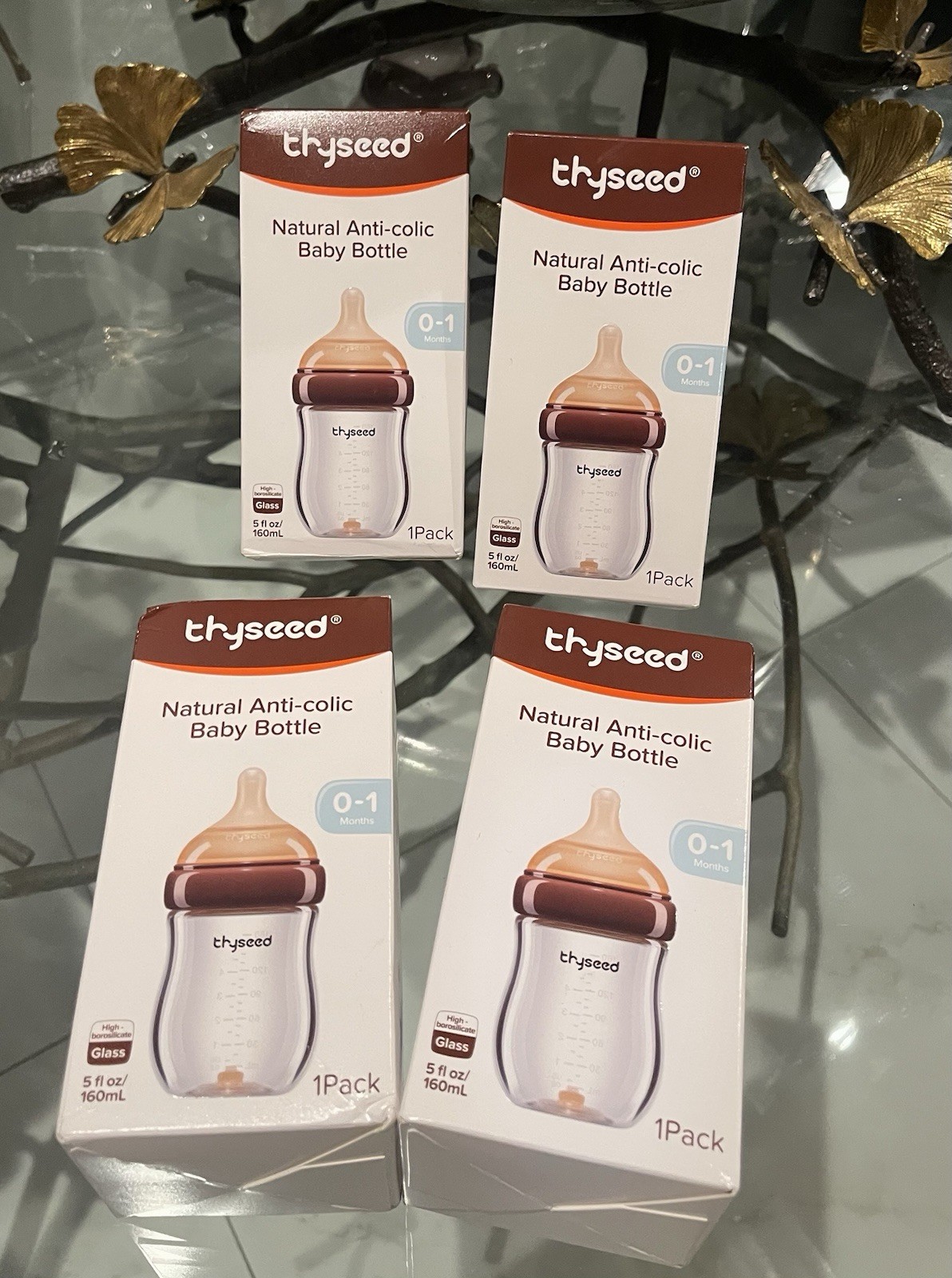 4 pack thyseed Anti-Colic Glass Baby Bottles 5oz Wide Neck Extra Slow Flow