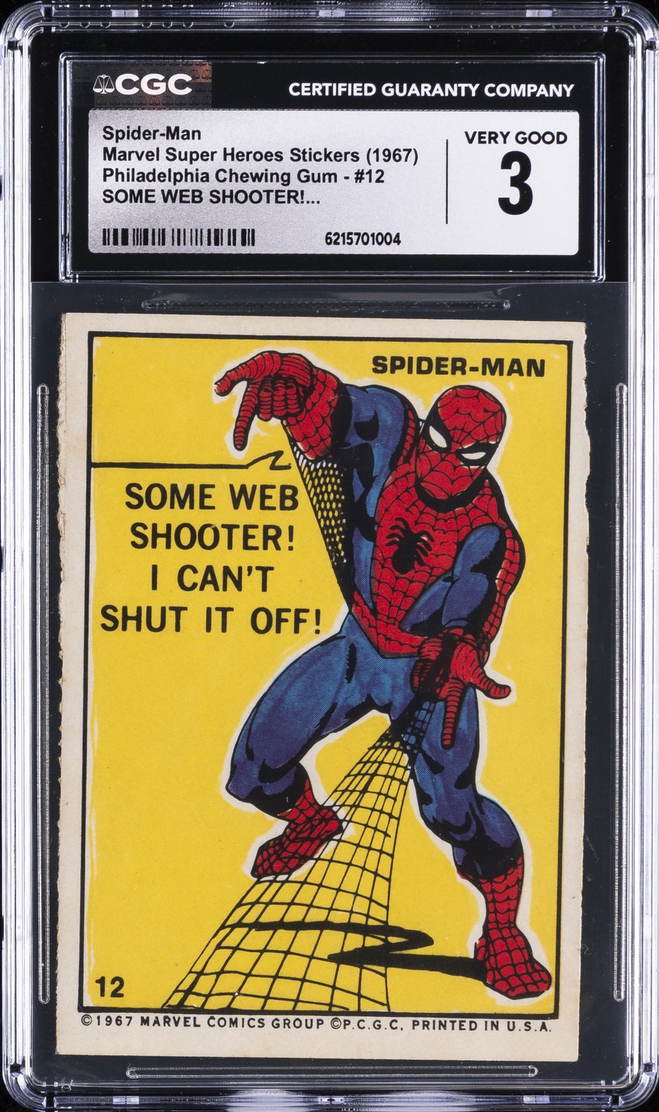 1967 MARVEL SUPER HEROES STICKERS #12 SPIDER-MAN CGC 3