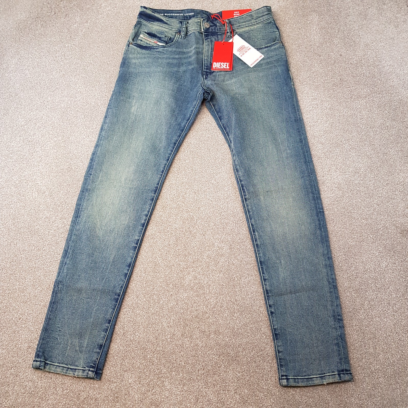 Diesel Mens Jeans 30x30 Blue D-Strukt 0BMBW Stretch Slim Denim Wash W30 L30