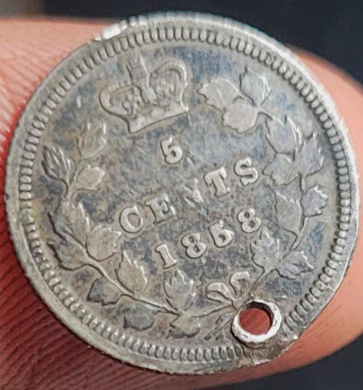 Canada 1858 5C Queen Victoria Silver Coin 0.925 Fine KM#3 Holed Extremely Rare