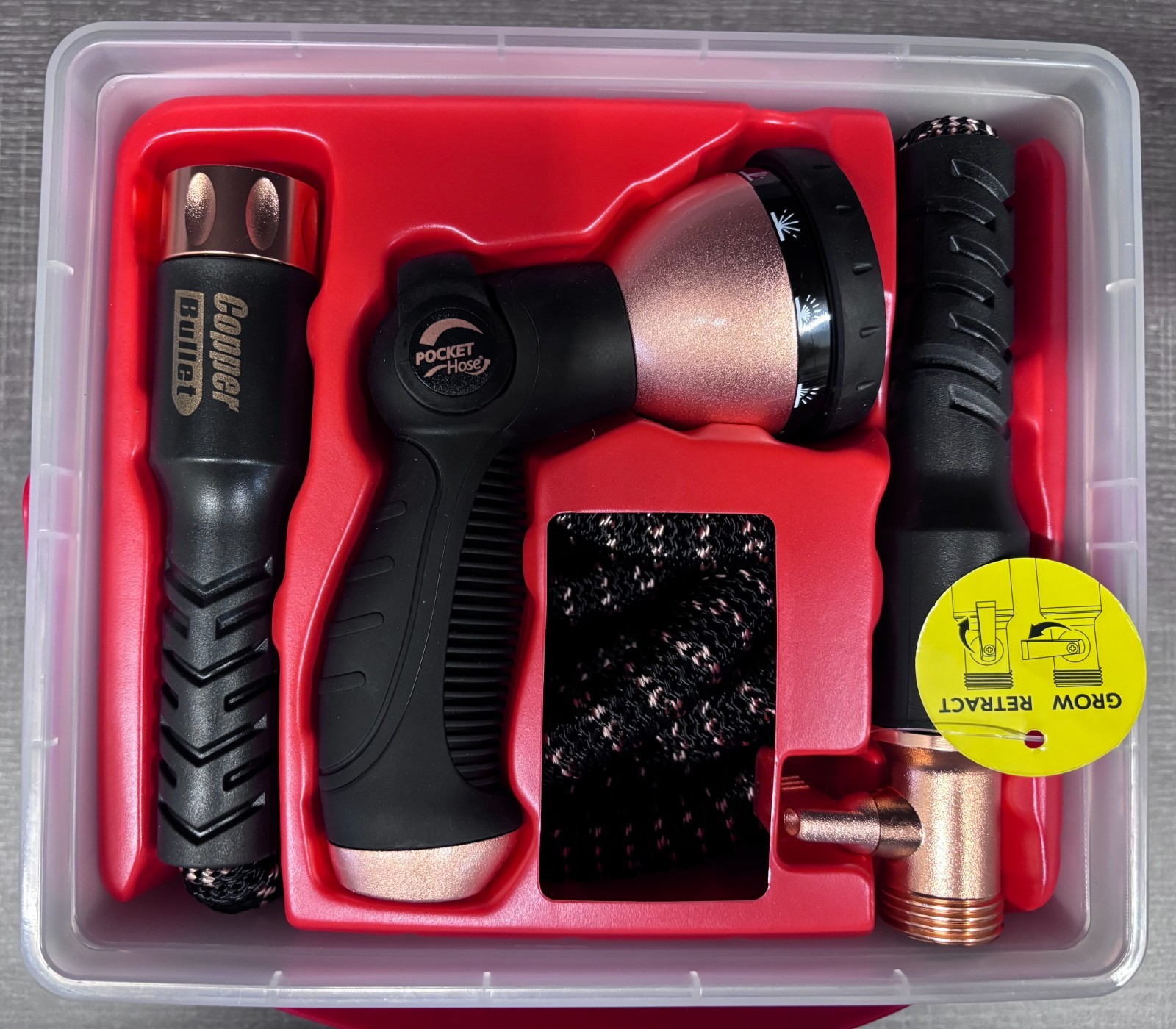 As Seen on TV 50' Pocket Hose Copper Bullet Thumb Spray Nozzle Expandable Hose