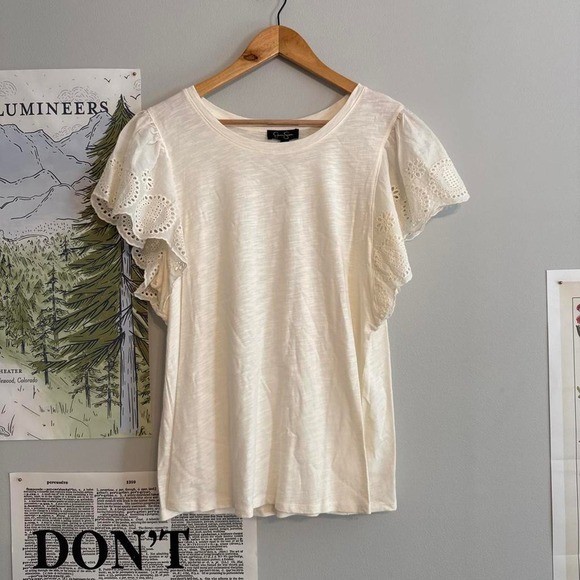 NWT Jessica Simpson White Eyelet Flutter Sleeve Top