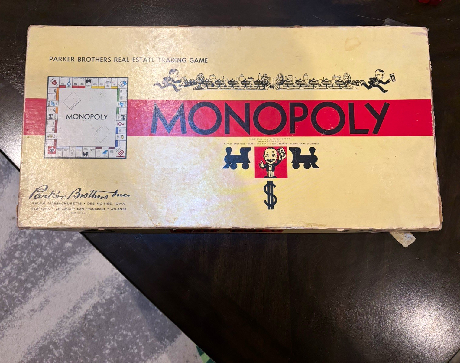 Vtg Monopoly 1950s Board Box Original Wooden Houses Property Cards Money