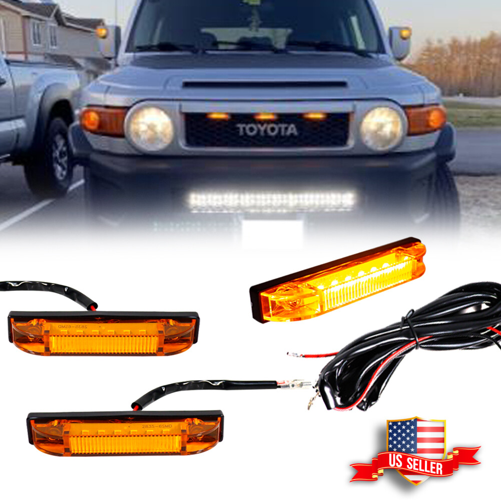3PCS Amber LED Front Grille DRL Running Lights Lamps For 07-14 Toyota FJ Cruiser