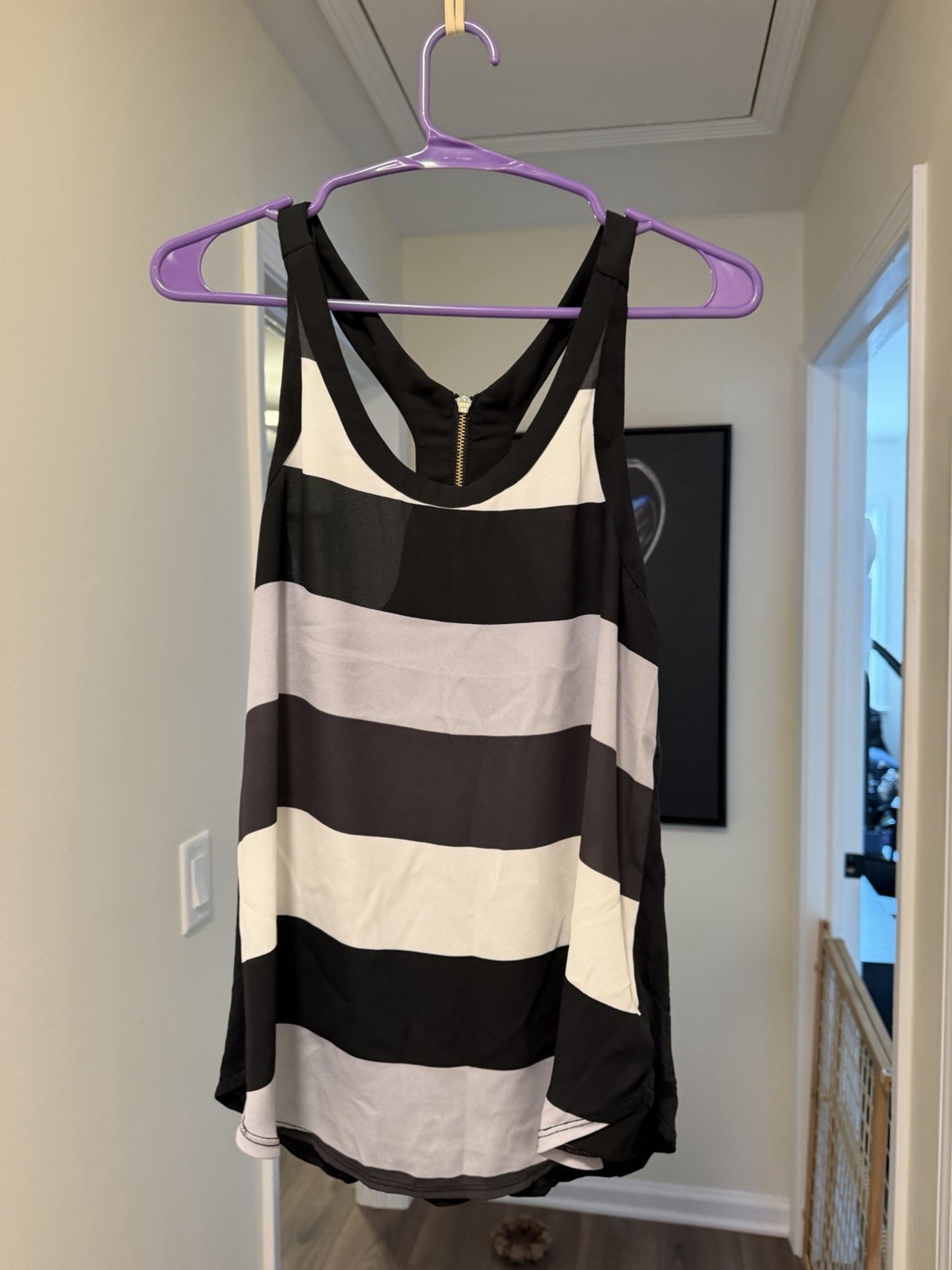 Express Women\'s Black/White Striped Tank Dress Sleeveless Scoop Neck Zip S