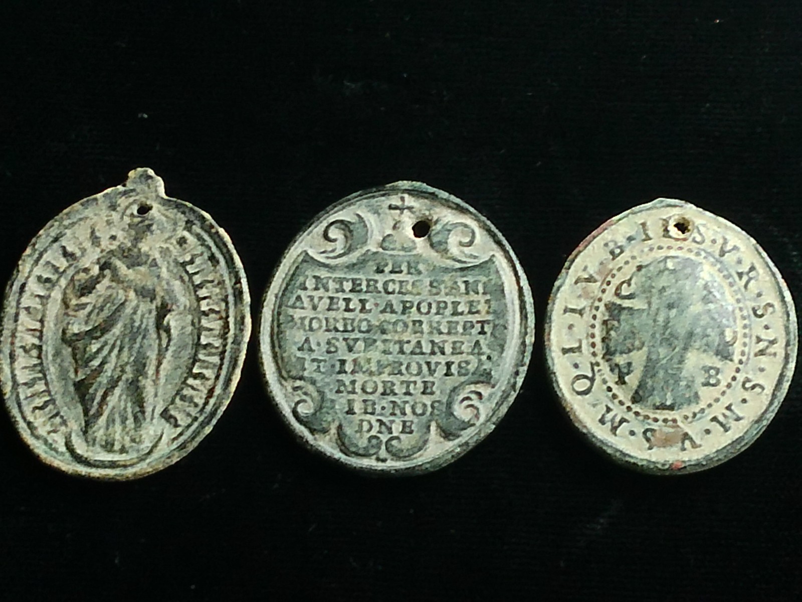 Group of (3) Excavated 17th - 18th Century Colonial Religious Medals Group of (3) Excavated 17th - 18th Century Colonial Religious Medals