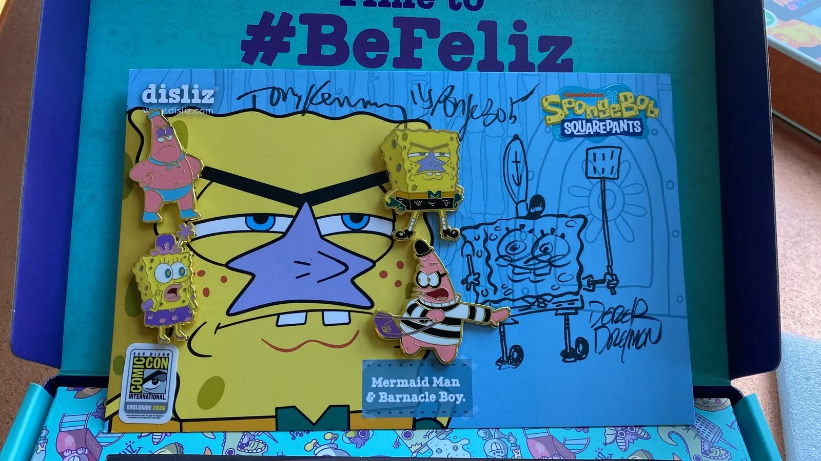 SpongeBob SDCC 2026 Signed Tom Kenny + Derek Drymon Original Sketch Disliz Pins