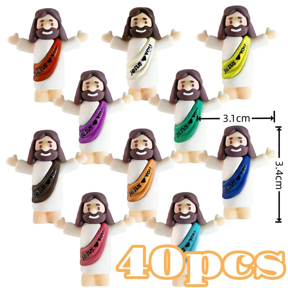 10/60Pcs Mini Jesus Decorations Cartoon Statue Set for Holiday Party Scene Decor