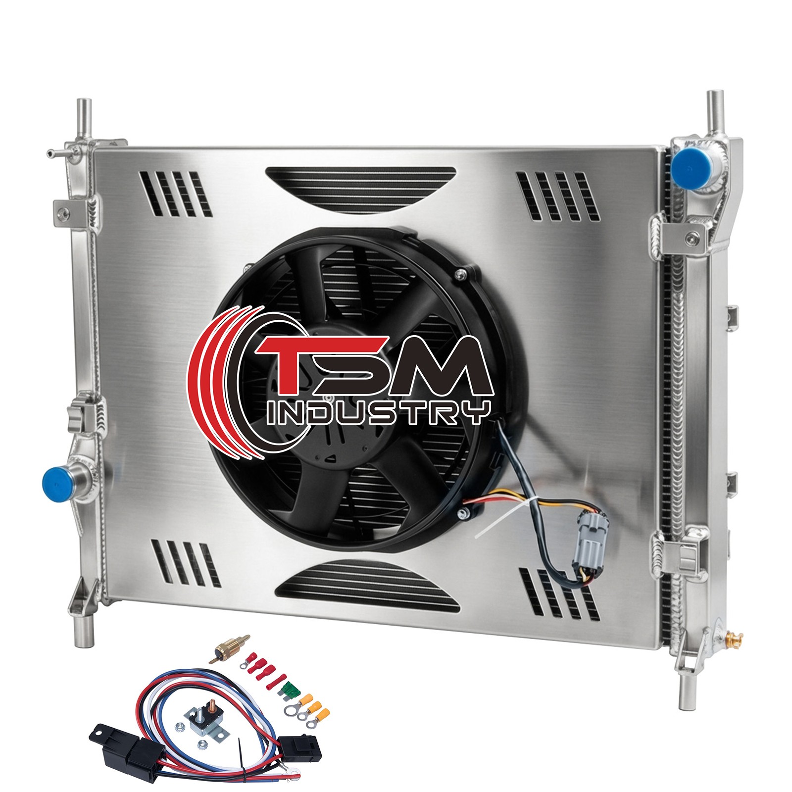 TSM 3-Row Radiator+Shroud Fan For 2015-2022 Ford Mustang 3.7L V6 5.0L 5.2L.V8,