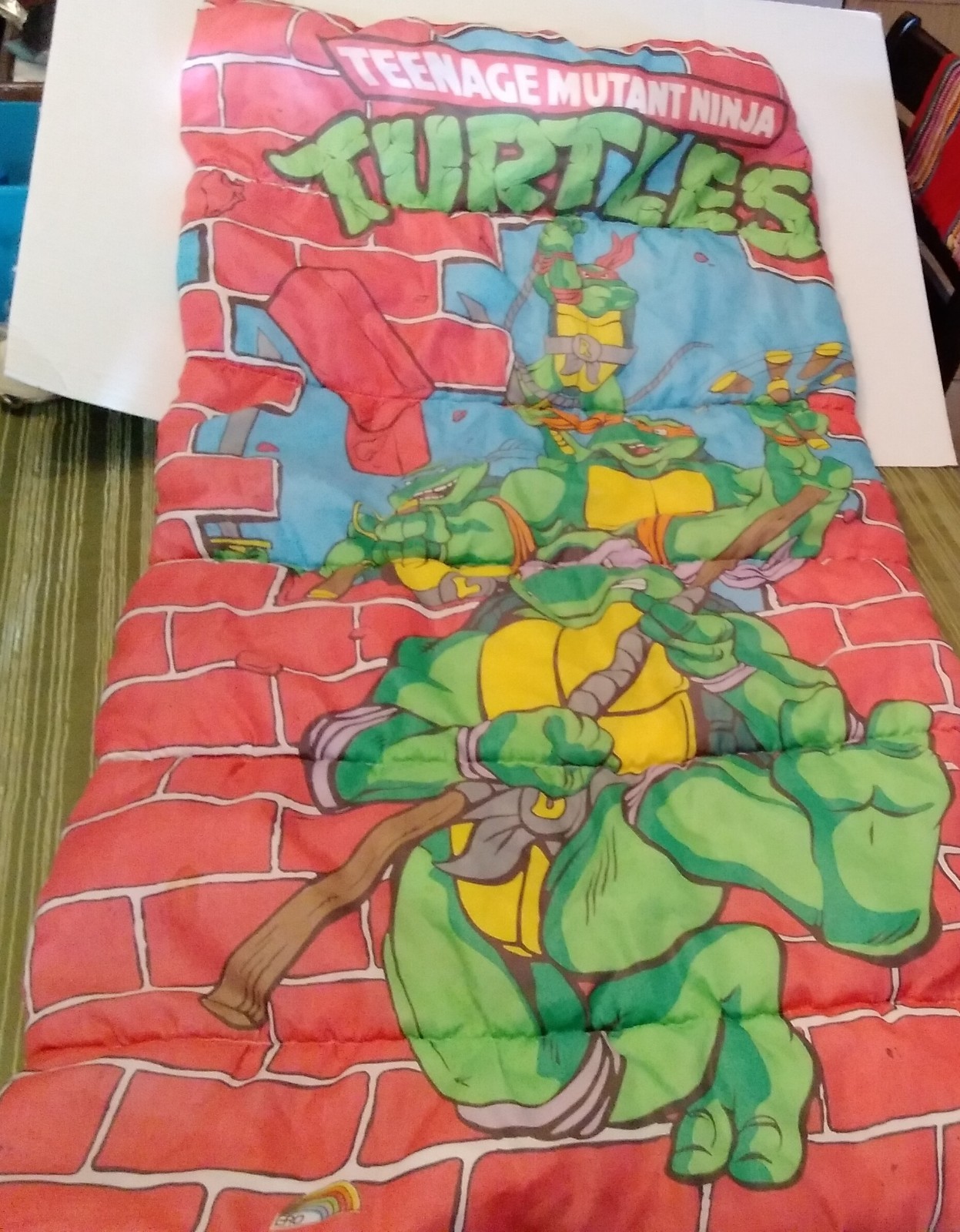 Vintage Teenage Mutant Ninja Turtles 1991 Child Sleeping Bag 30x57 Light Red