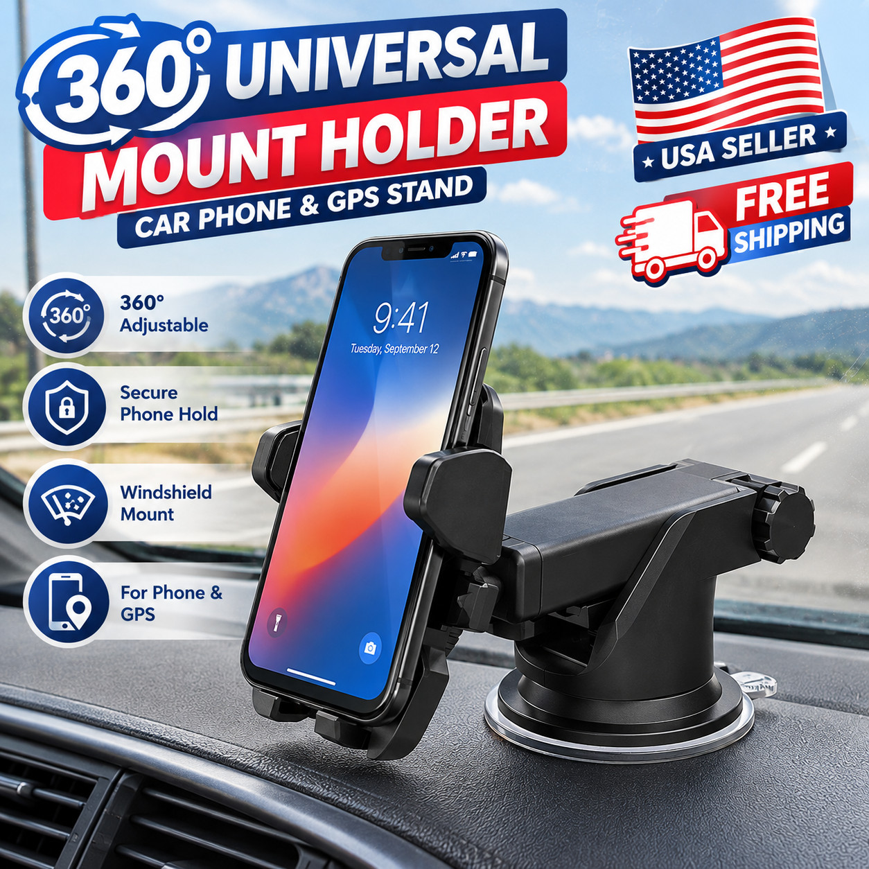 360° Universal Mount Holder Car Stand Windshield For Mobile Cell Phone GPS .....