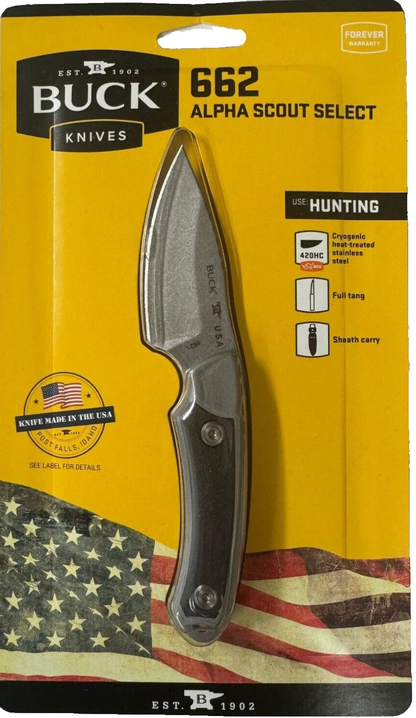 Buck 662 Alpha Scout Select Fixed Blade Hunting Knife Grey with Sheath 0662GYS-C