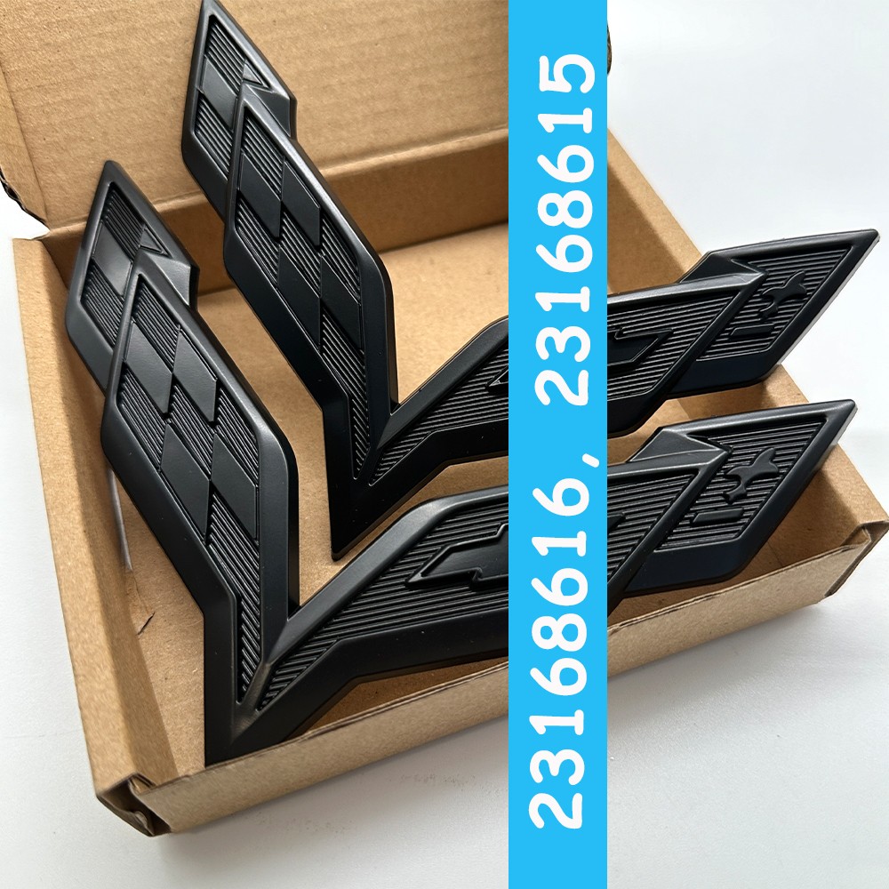Cross Flags Emblem Set For Corvette C7 Front Rear Badge 2014-2019 Matte Black