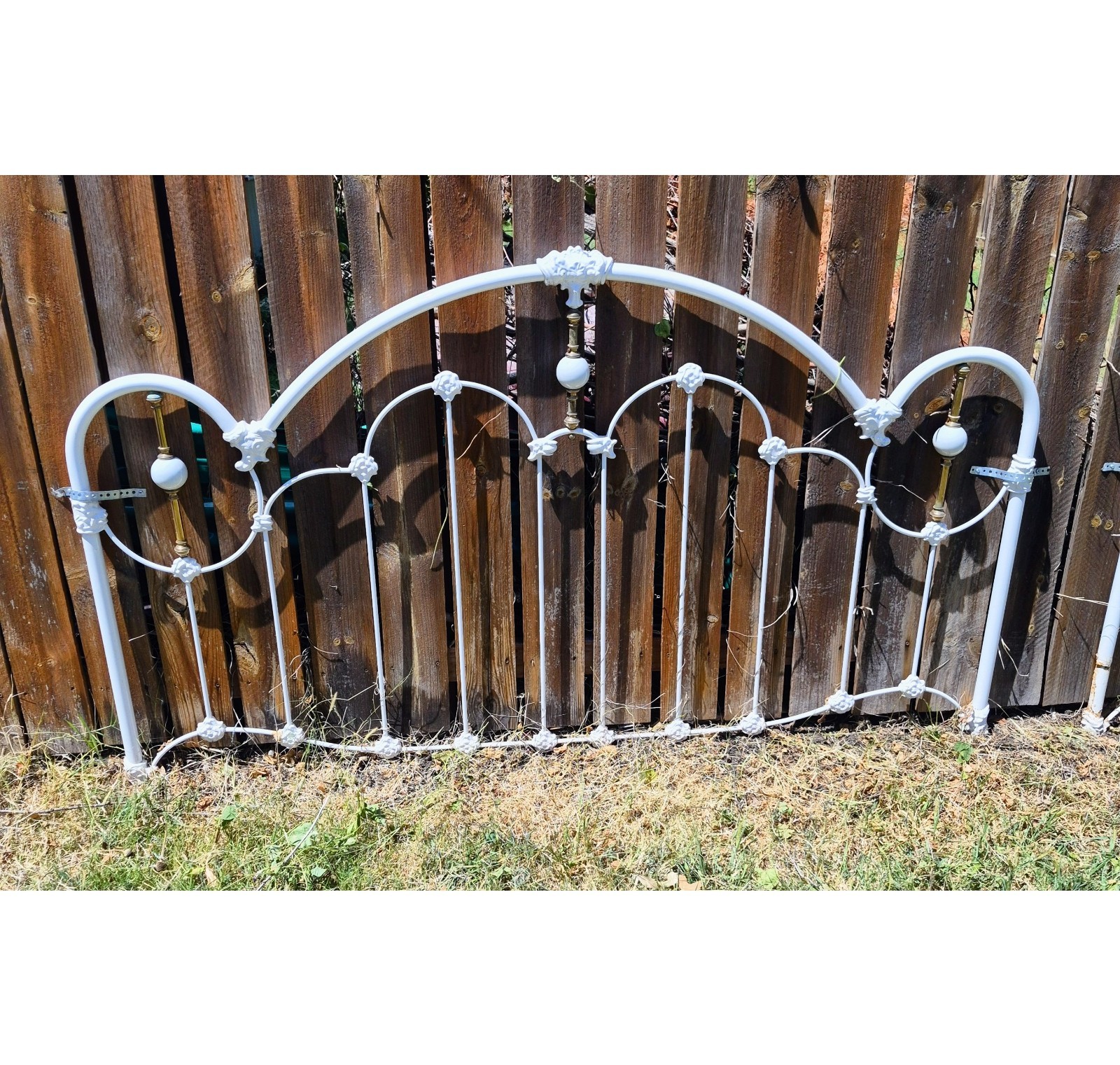 Vintage Elliott King Iron Brass  Porcelain Ornate Headboard Footboard