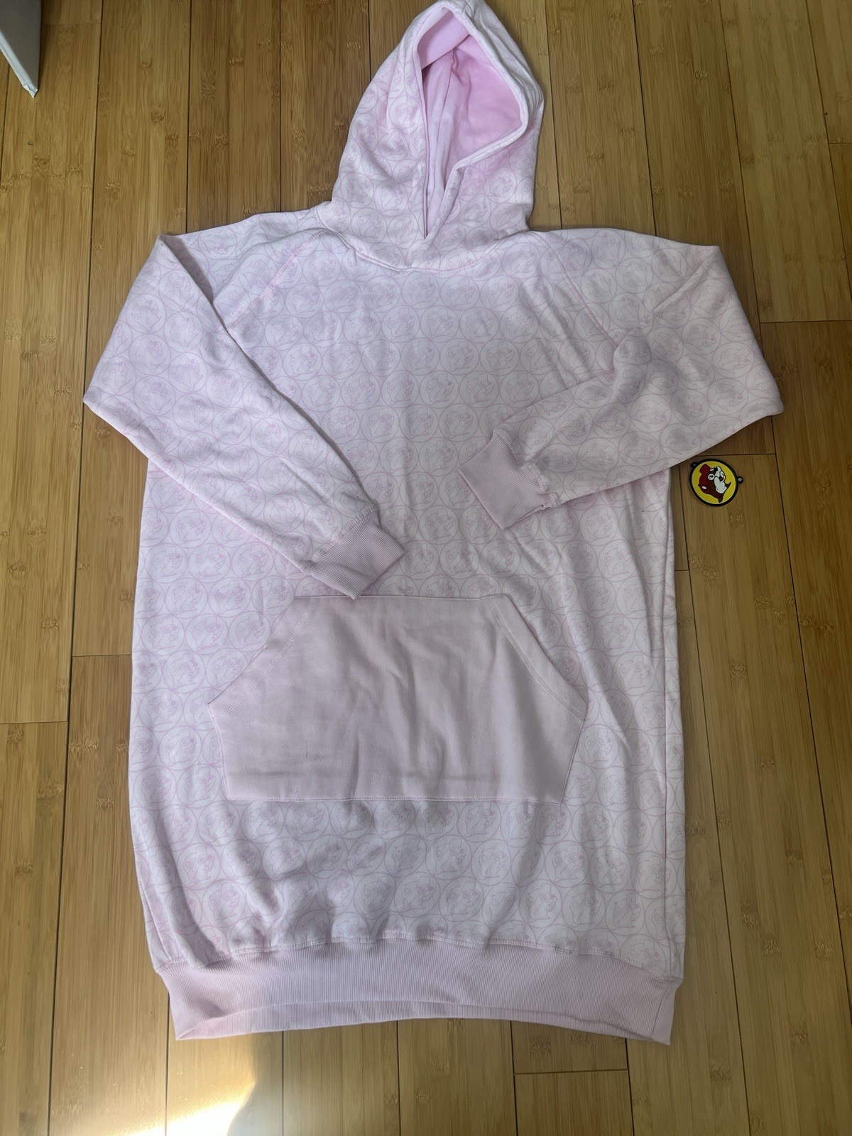 Buc-ee\'s Women\'s Oversized Hoodie Dress Pink All Over Beaver Logo Sweatshirt L
