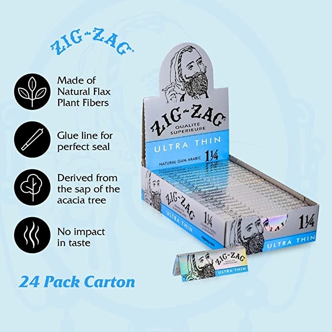 💛 ZIG ZAG ULTRA THIN 1 1/4 ROLLING PAPERS FULL BOX 24 BOOKLETS 32 LEAVES 😍