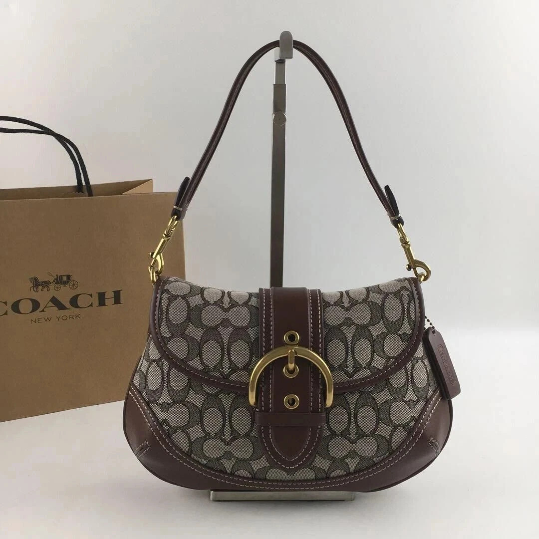 Coach CJ814 SohoBag Signature Jacquard Maple Brown Shoulder Handbag Ship from US Coach CJ814 SohoBag Signature Jacquard Maple Brown Shoulder Handbag Ship from US