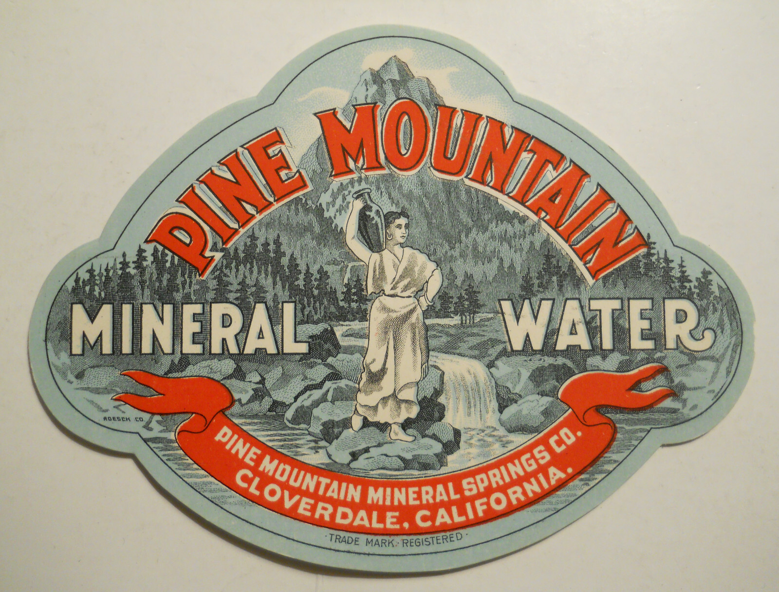 ca.1910 's Pine Mountain Mineral Water (Cloverdale, California) bottle label ca.1910 's Pine Mountain Mineral Water (Cloverdale, California) bottle label