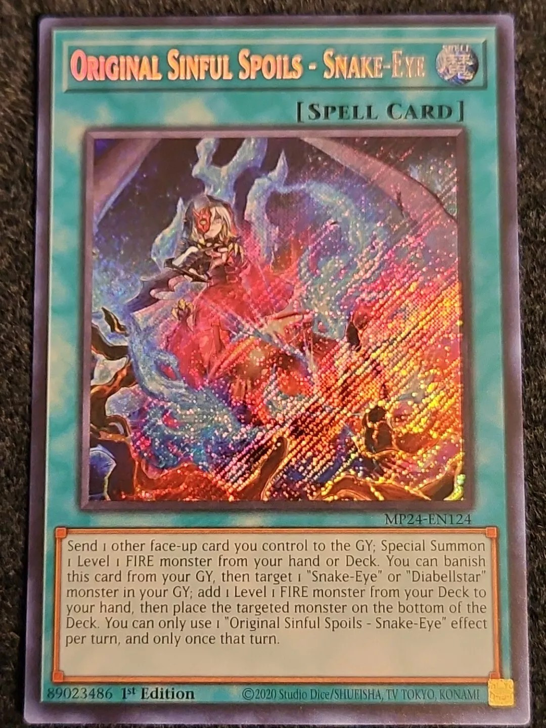 Misprint Original Sinful Spoils - Snake-Eye - MP24-EN124 Secret Rare Foiling Misprint Original Sinful Spoils - Snake-Eye - MP24-EN124 Secret Rare Foiling