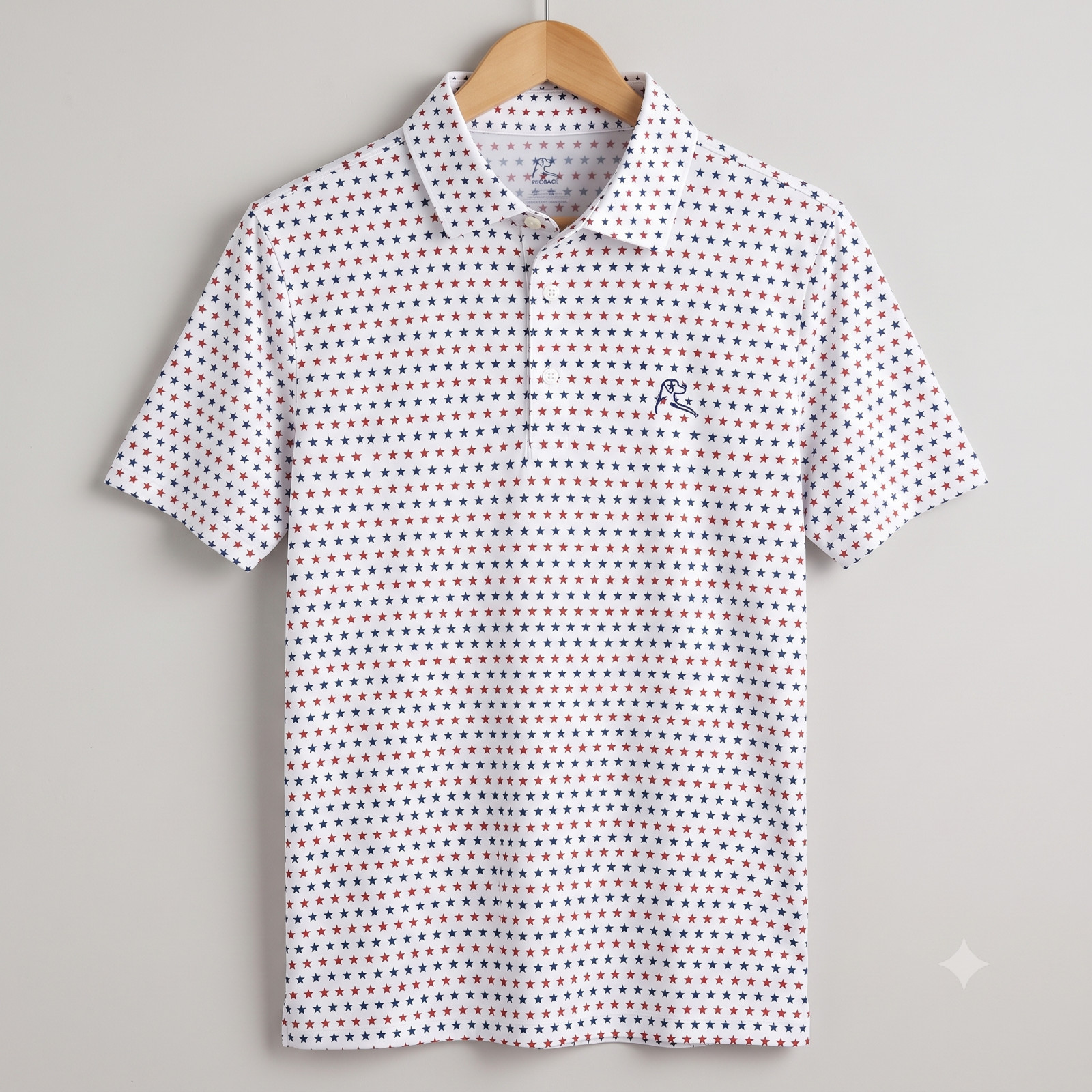 Rhoback Men’s Short Sleeve Performance Polo White Red Navy Stars - Size L