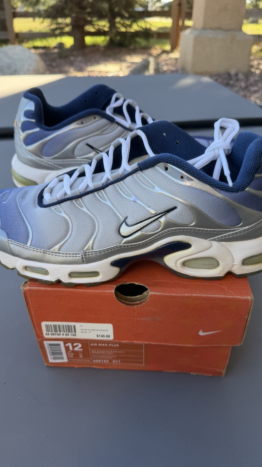 Vintage Nike Air Max Plus TN Metallic Silver Navy Men\'s 12 604133-011 With Box