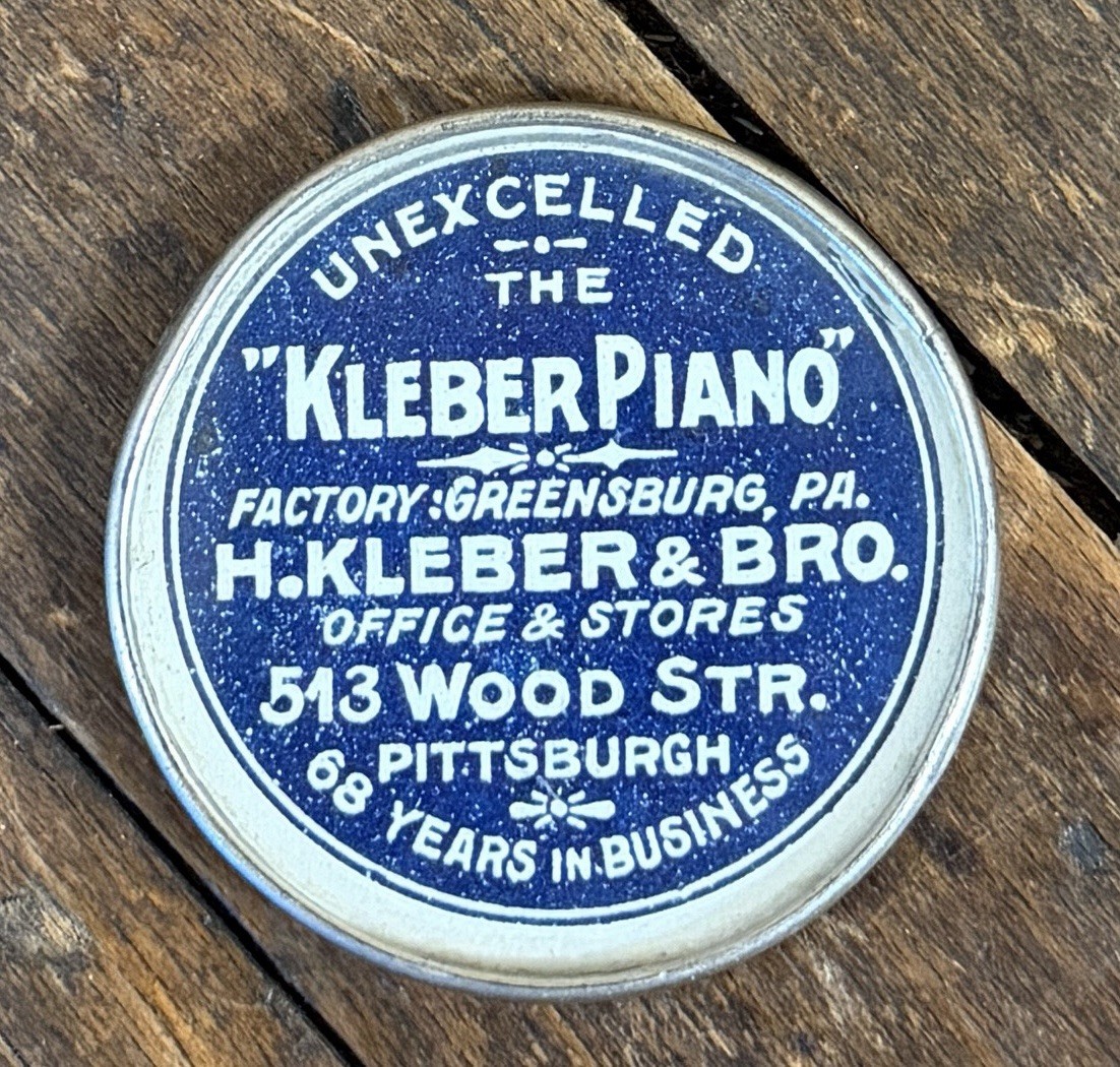 ANTIQUE C. 1914 KLEBER PIANO POCKET MIRROR SIGN OFFICE MUSIC STORE PITTSBURGH PA ANTIQUE C. 1914 KLEBER PIANO POCKET MIRROR SIGN OFFICE MUSIC STORE PITTSBURGH PA