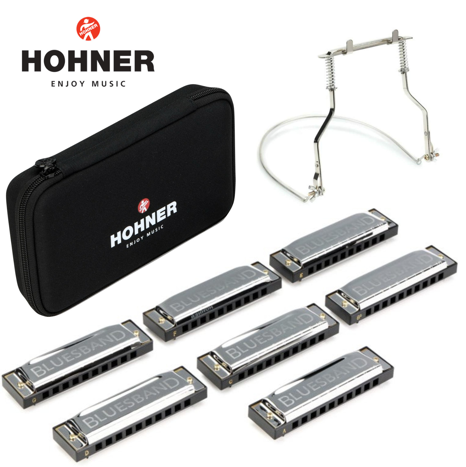 Hohner Blues Band 7 Piece Harmonica Set With HH01 Harmonica Holder