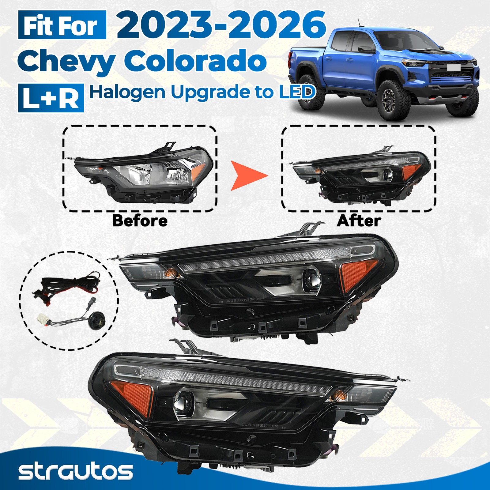 Halogen Upgrade to LED For 2023-2026 Chevy Colorado Headlights Pair Left+Right