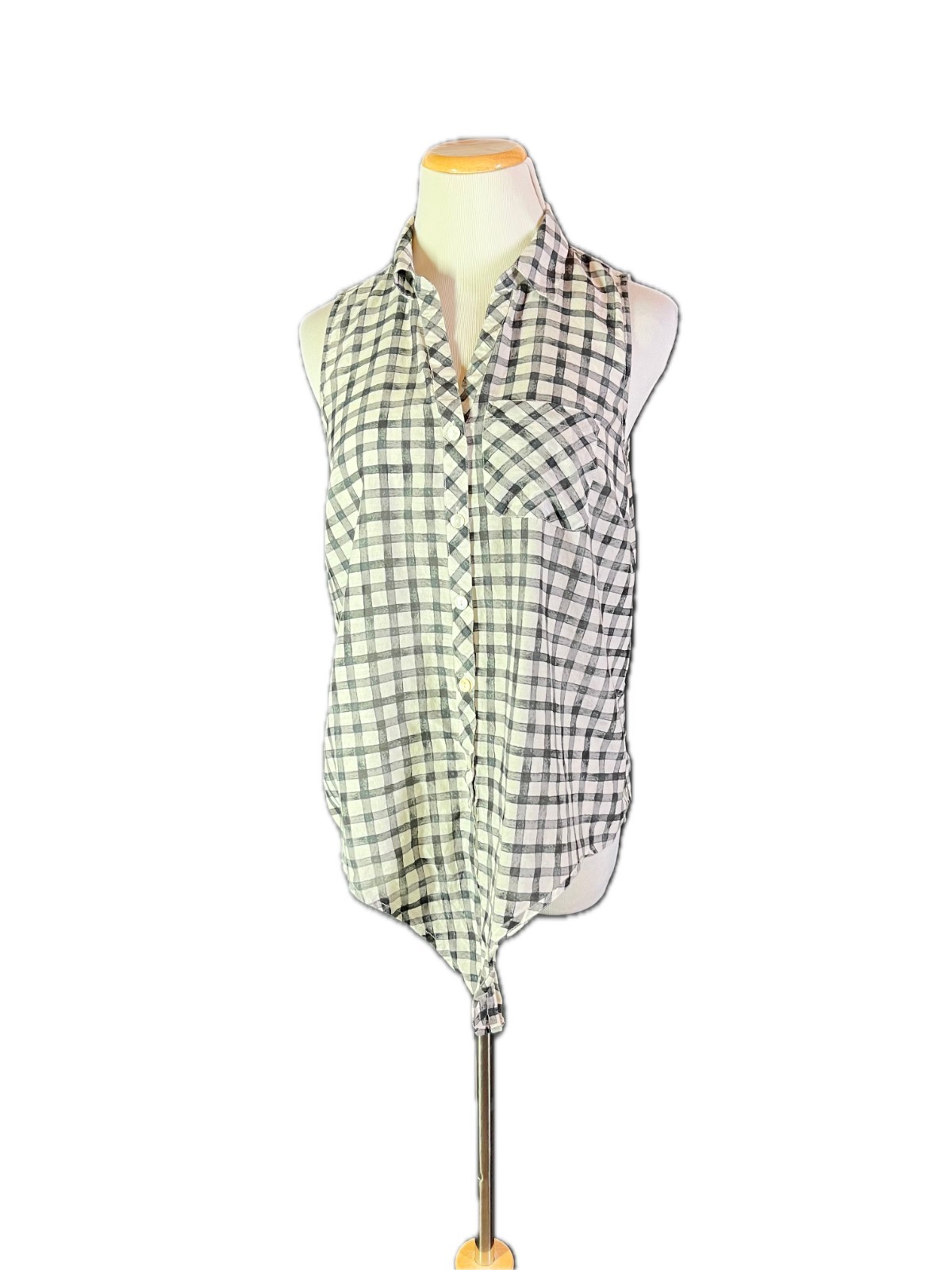 J. Jill Size S White Black Plaid Sleeveless Shirt Tie Waist Retro J. Jill Size S White Black Plaid Sleeveless Shirt Tie Waist Retro