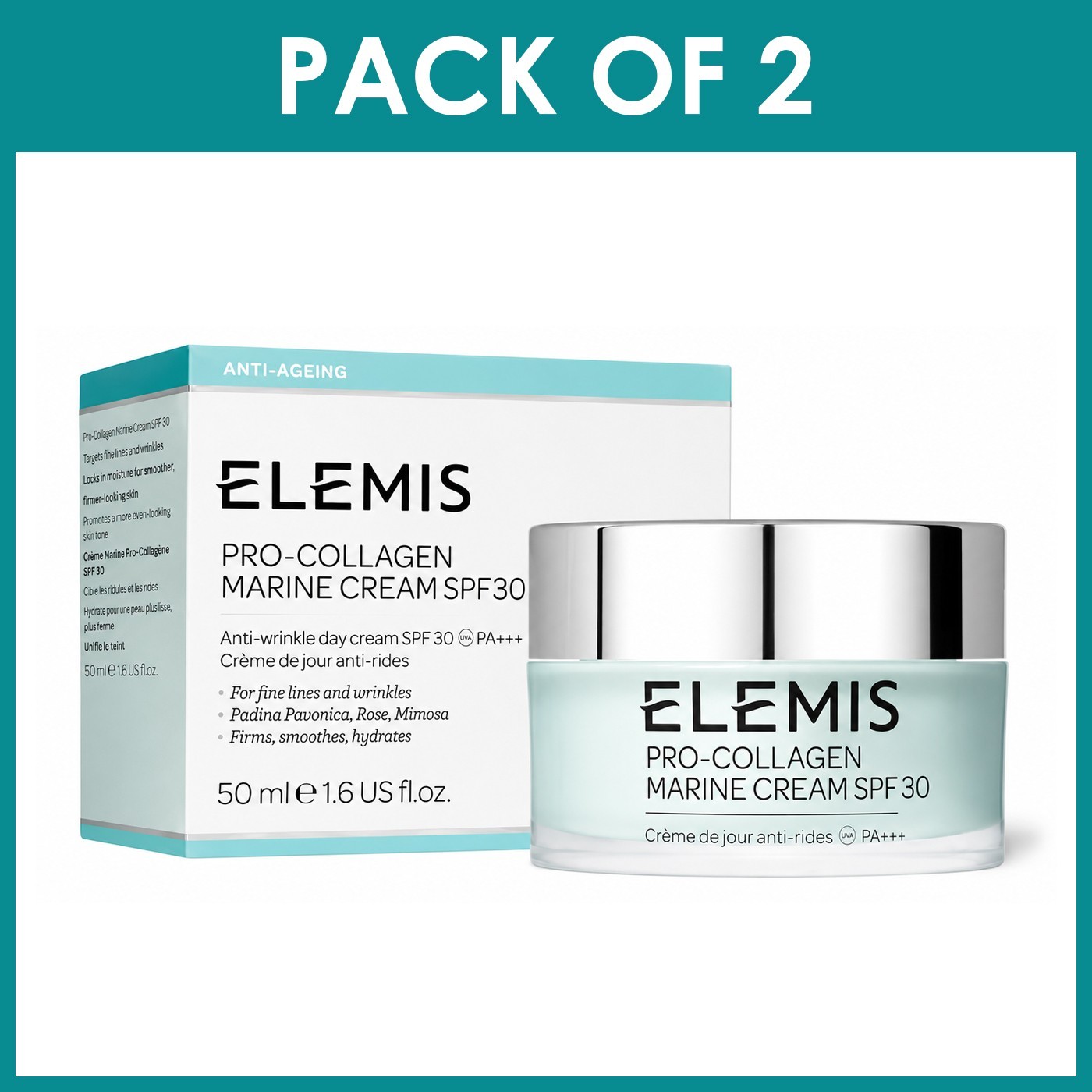 2 Pack ELEMIS Pro-Collagen Marine Cream SPF 30 - 50ml / 1.6oz - New