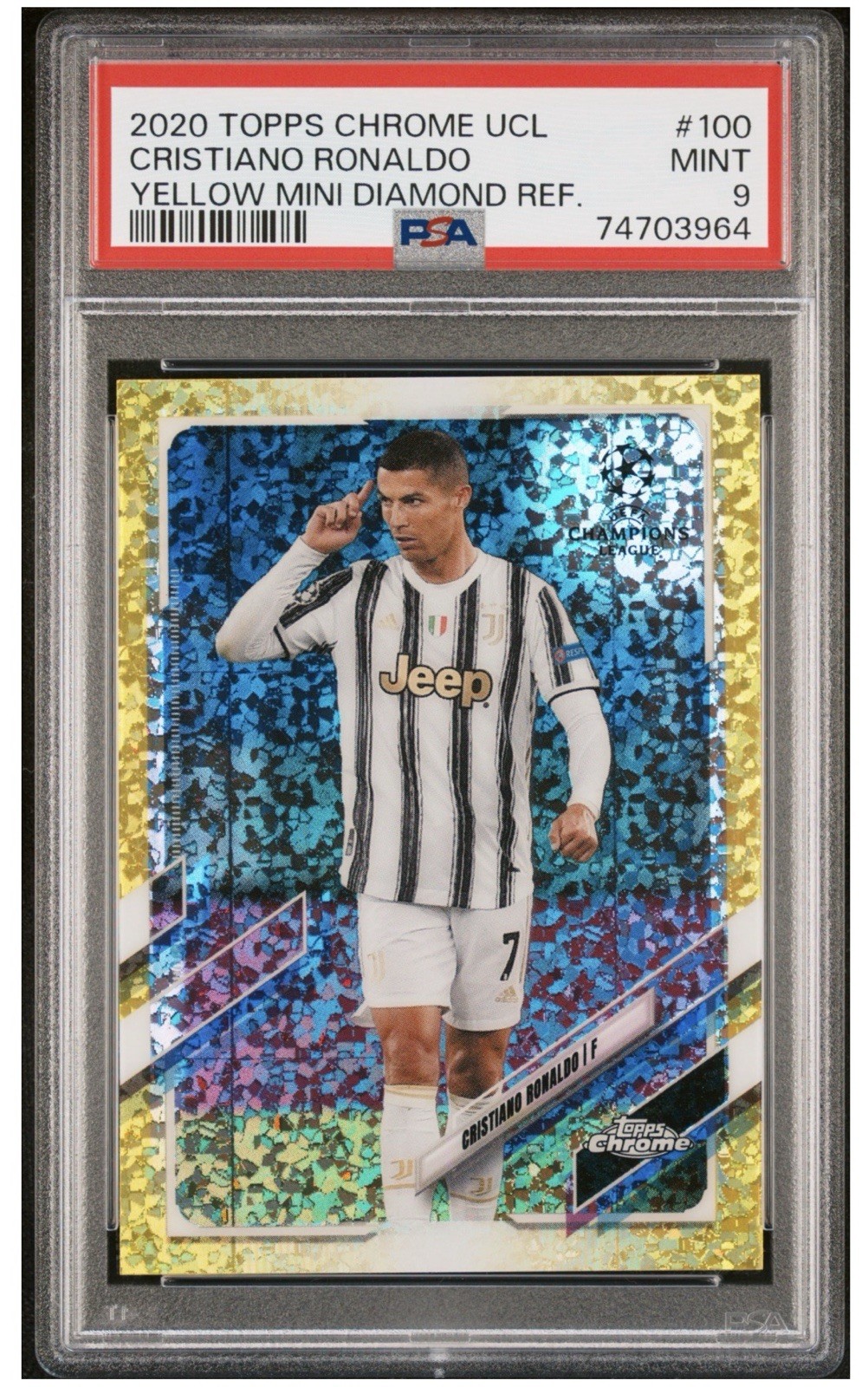 2020-21 Topps Chrome Yellow Mini Diamond Refractor Cristiano Ronaldo #100 PSA 9