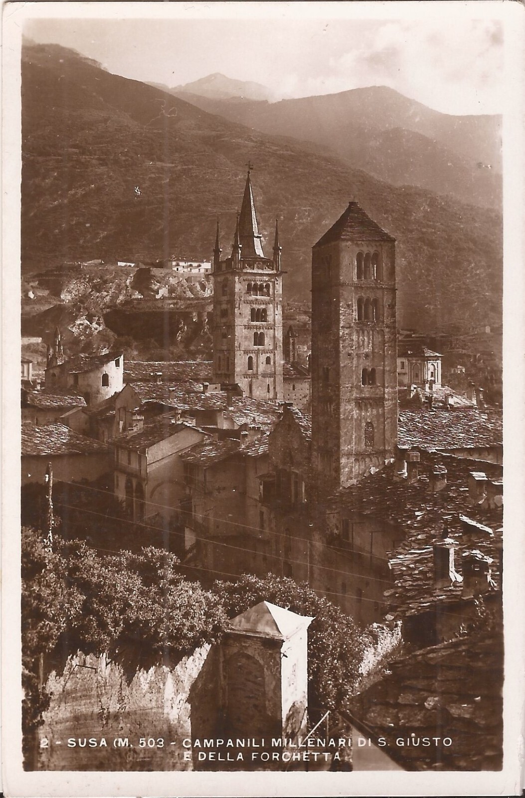 REAL PHOTO - Susa, Turin - ITALY - Church of S. Giusto & Campanili - Piedmont REAL PHOTO - Susa, Turin - ITALY - Church of S. Giusto & Campanili - Piedmont