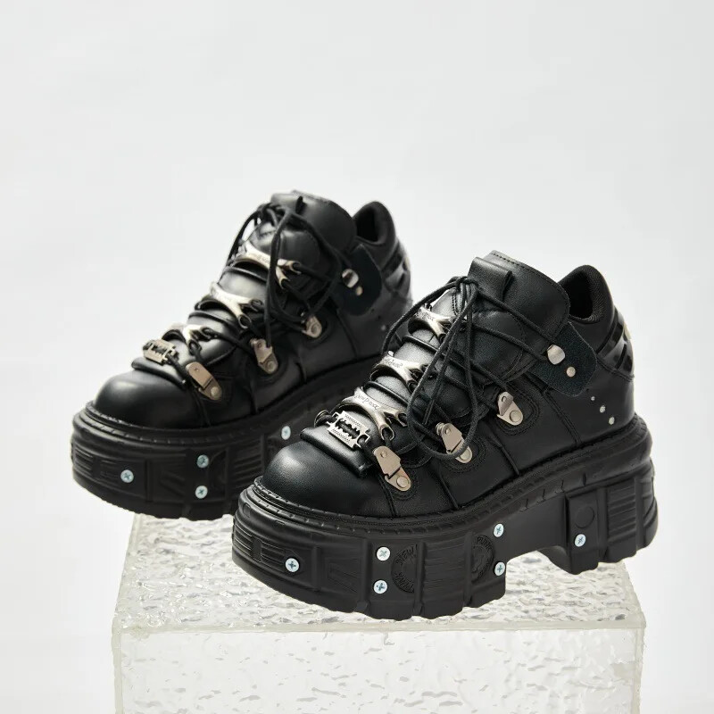 Punk Style Black Rock Heel Height Platform Shoes Gothic Mens Sneakers Thick Sole
