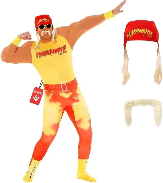 Men`s Official WWE Hulk Hogan Costume Tash Adult Wrestling Legend Wrestler Suit Men`s Official WWE Hulk Hogan Costume Tash Adult Wrestling Legend Wrestler Suit