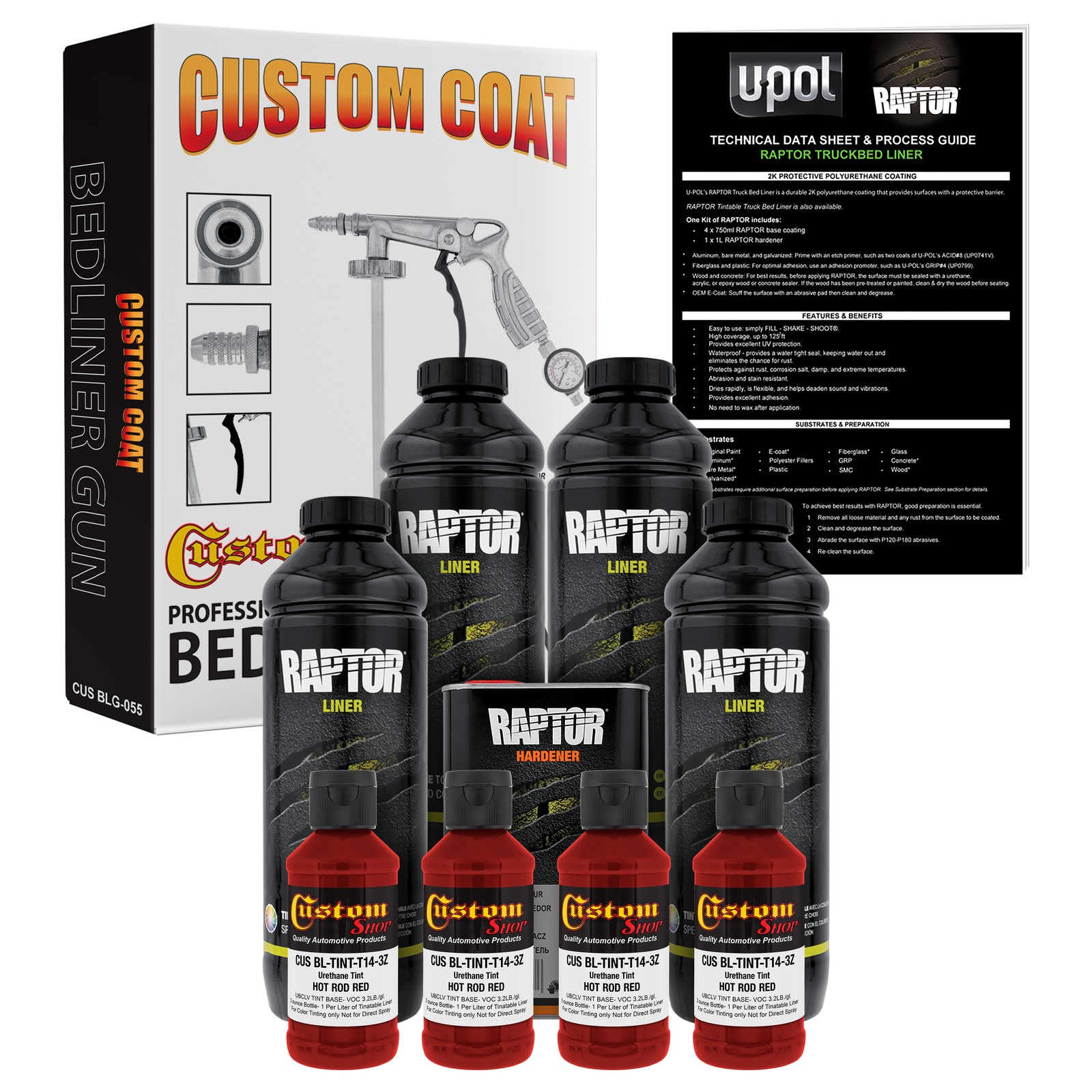 Raptor Hot Rod Red Urethane Spray-On Truck Bed Liner Spray Gun, 4 Liters