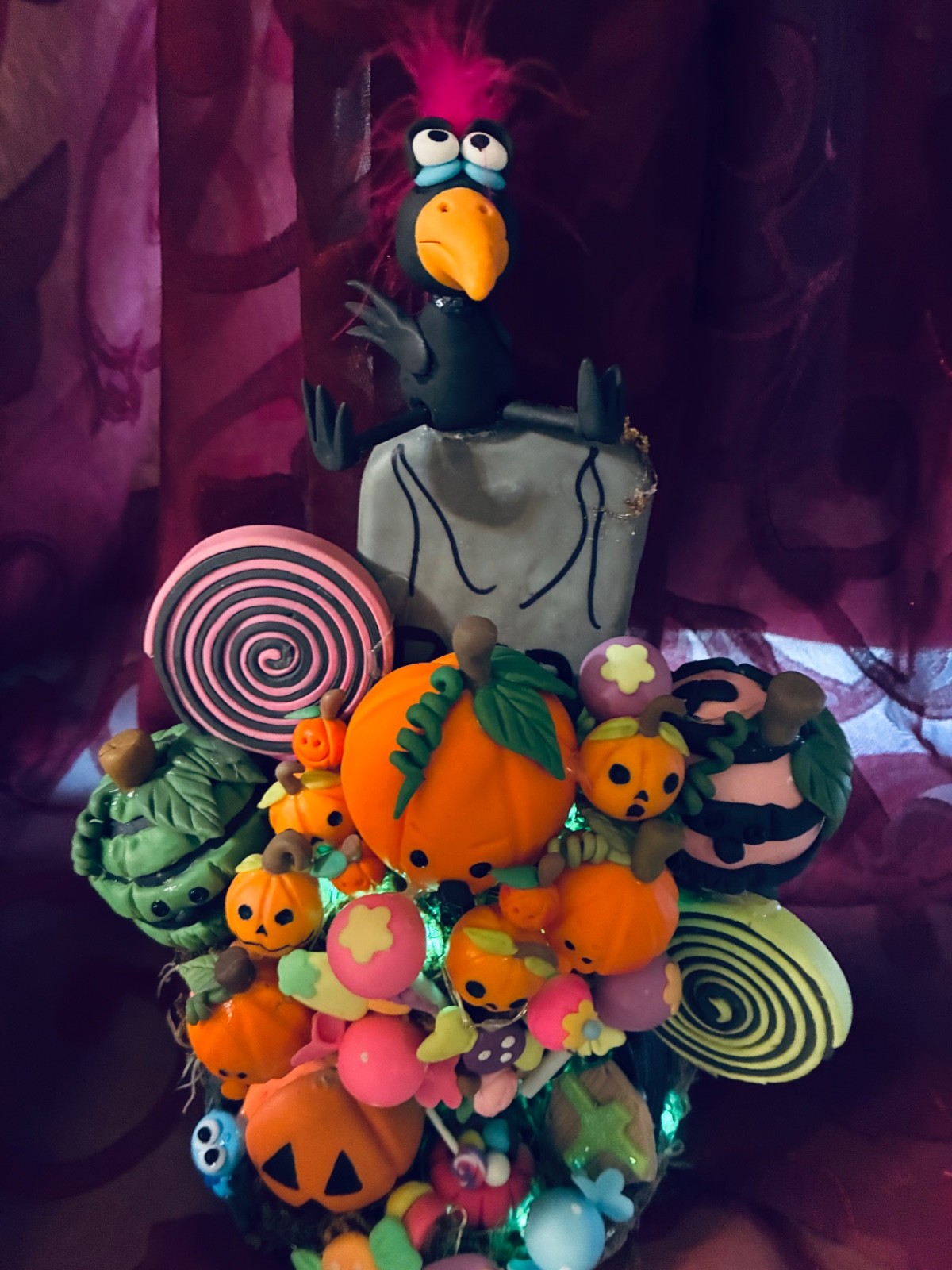 Handmade, highly detailed Halloween decor with “candy graveyard “ theme. Handmade, highly detailed Halloween decor with “candy graveyard “ theme.