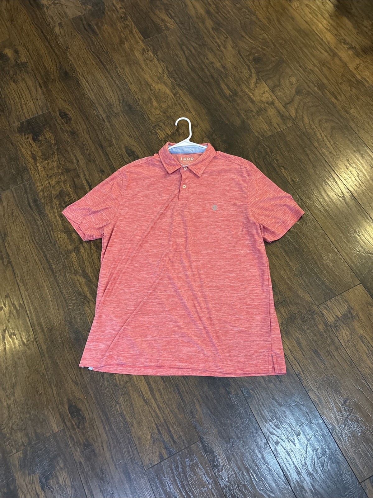 Izod Men\'s Large Golf Stretch Polo Shirt Red Pink Heathered Short Sleeve L Izod Men\'s Large Golf Stretch Polo Shirt Red Pink Heathered Short Sleeve L