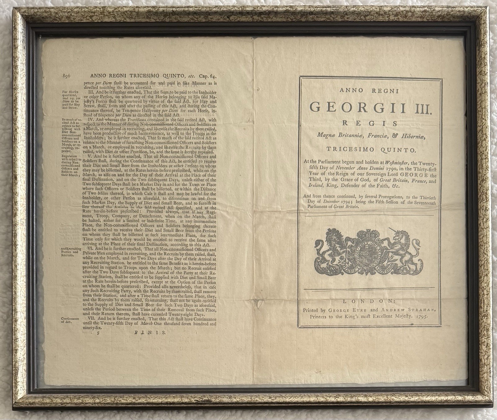 1795 King George Act Of Parliament, Framed