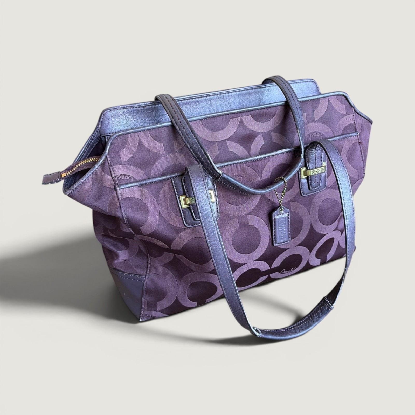 Plum Coach Taylor Op Art Alexis Tote with Dual Shoulder Straps and Gold Hardware