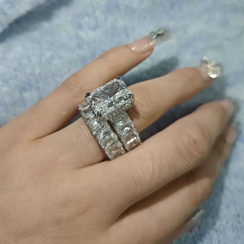 8.4Ct Radiant Cut Lab Created Sapphire Eternity Ring Set 14k White Gold Finish