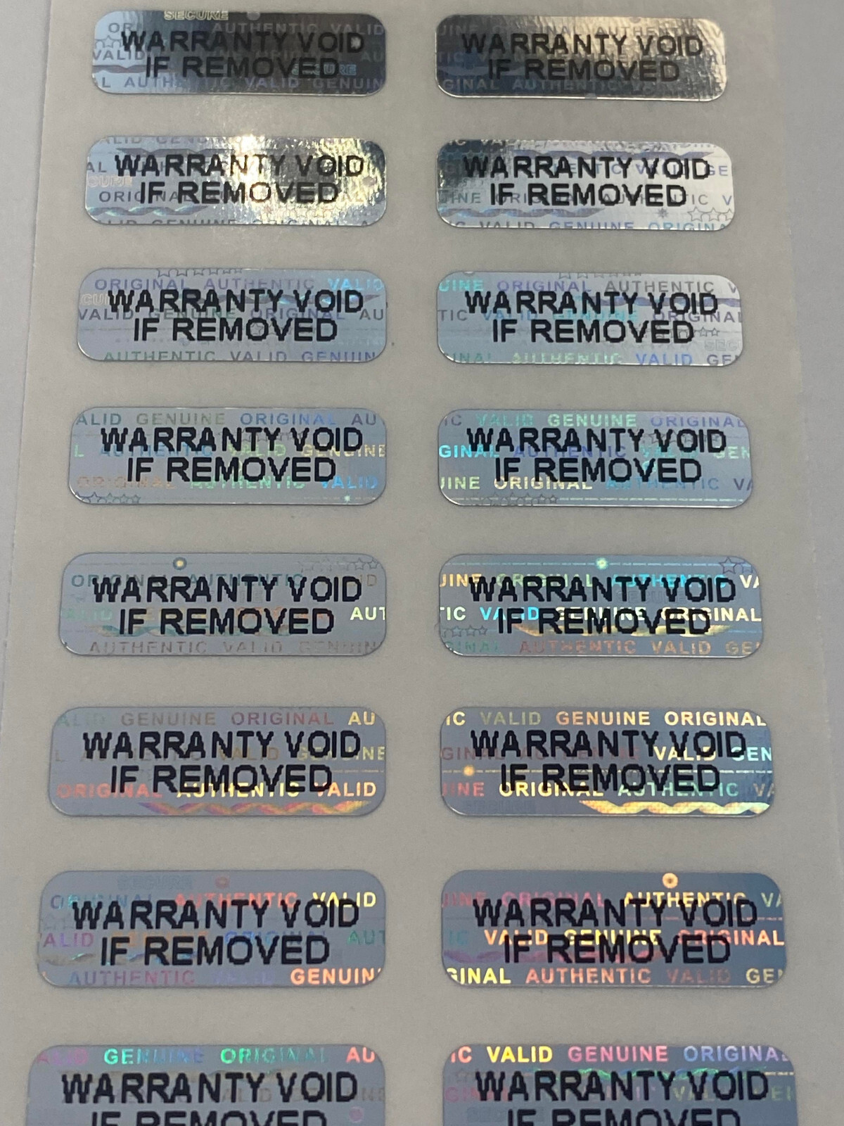 1000 SMALL WARRANTY VOID IF REMOVED SECURITY HOLOGRAM LABELS SEALS .75 X .25 IN