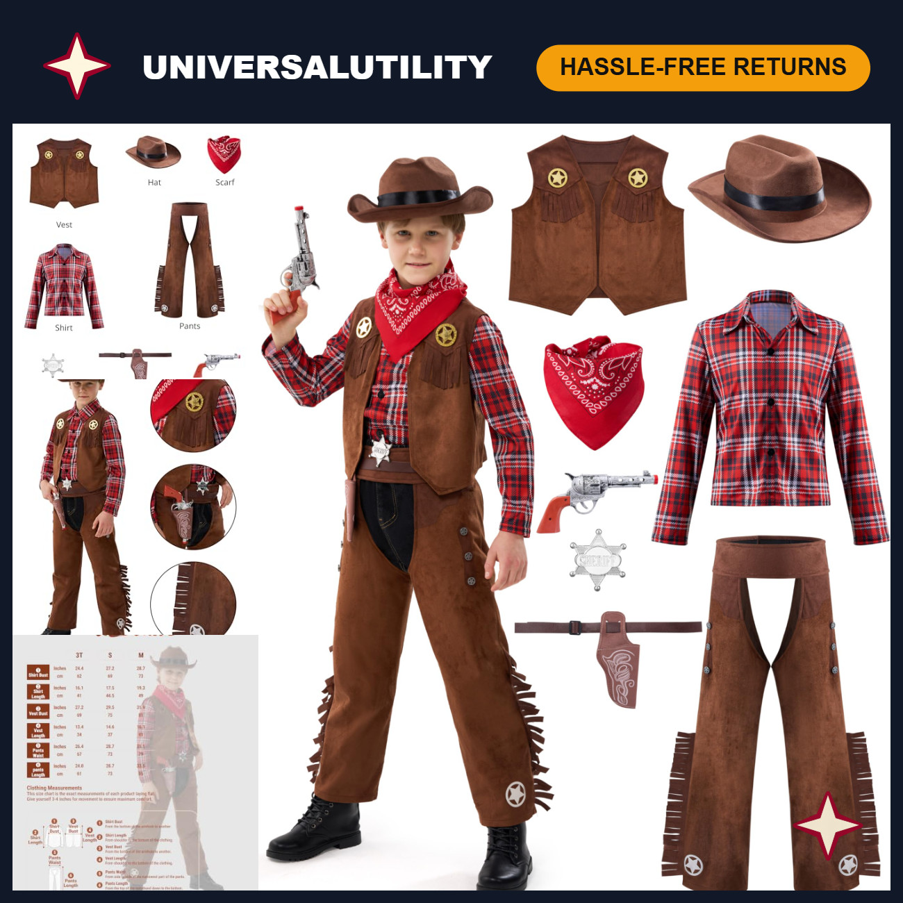 Halloween Cowboy Costume for Boys - Toddler Western Outfit for Role Play Party