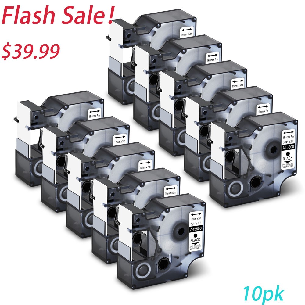 10PK Compatible Black on Clear DYMO D1 45800 LabelWriter 400 Duo Label Tape 19MM