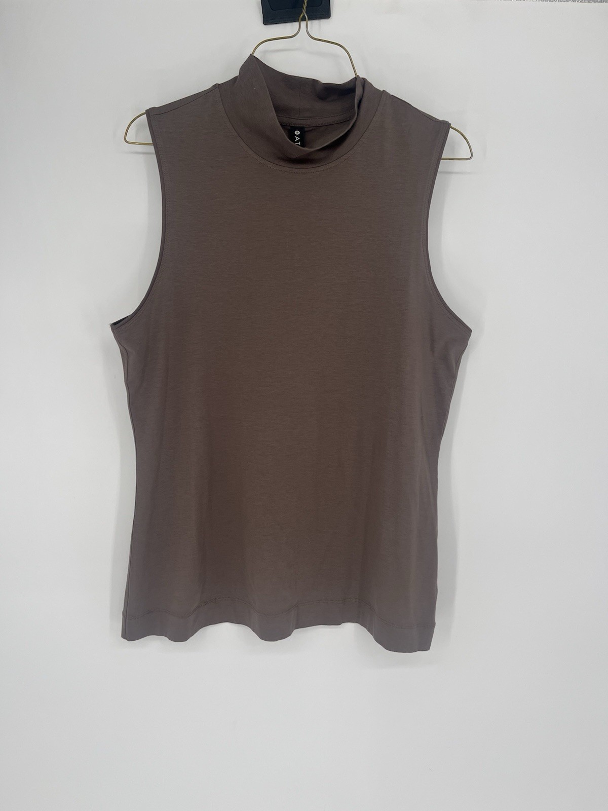 Athleta Women\'s Medium Outbound Tank  Cotton Mock Neck Brown NWT