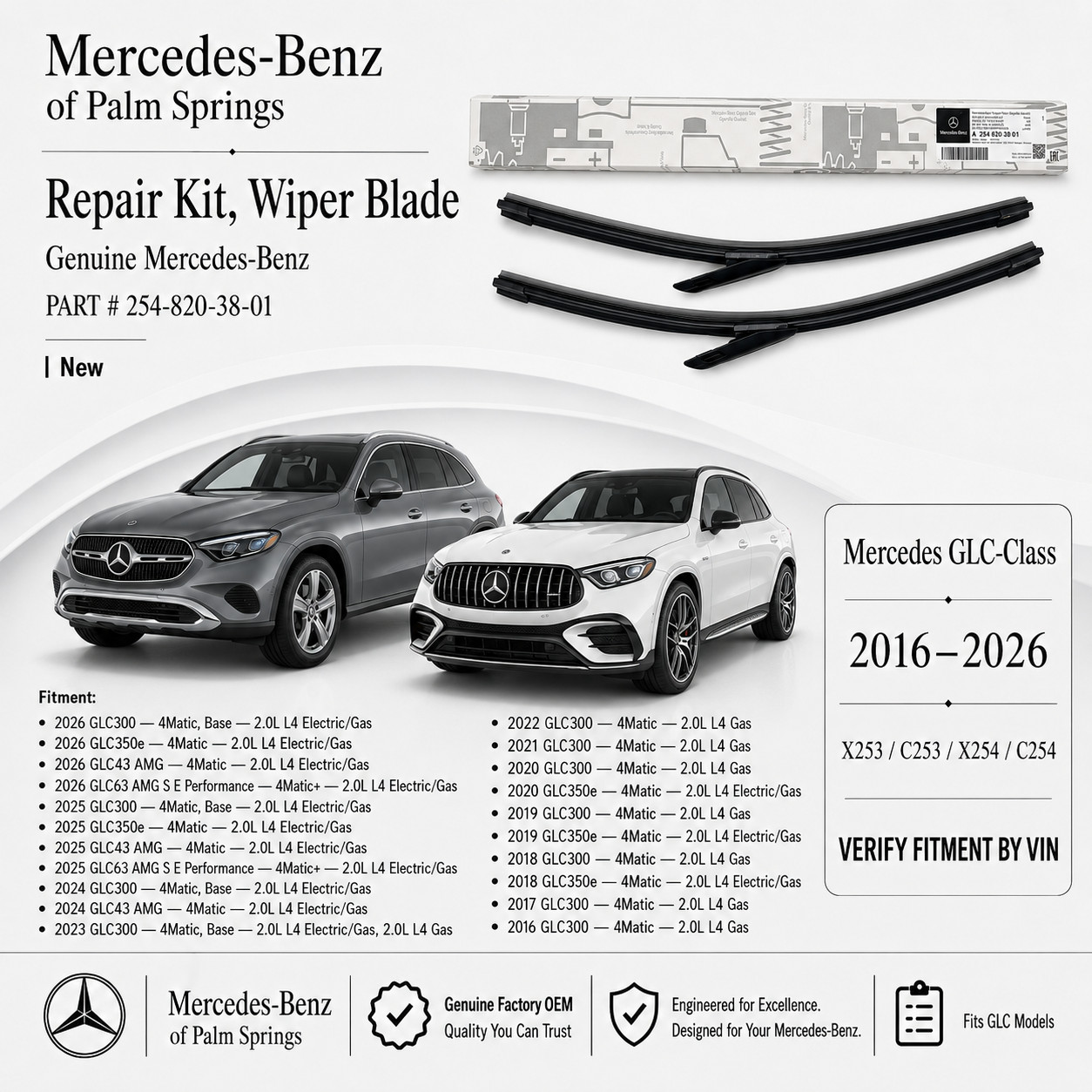 Genuine Mercedes-Benz GLC Front Wiper Blade Set 2548203801 OEM 2016-2026
