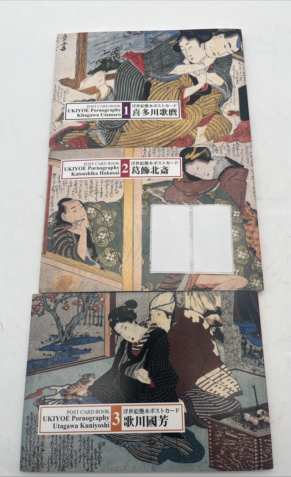 Antique Japanese Shunga Erotic Postcard Books Vols 1, 2, & 3 Utamaro H Kuniyishi