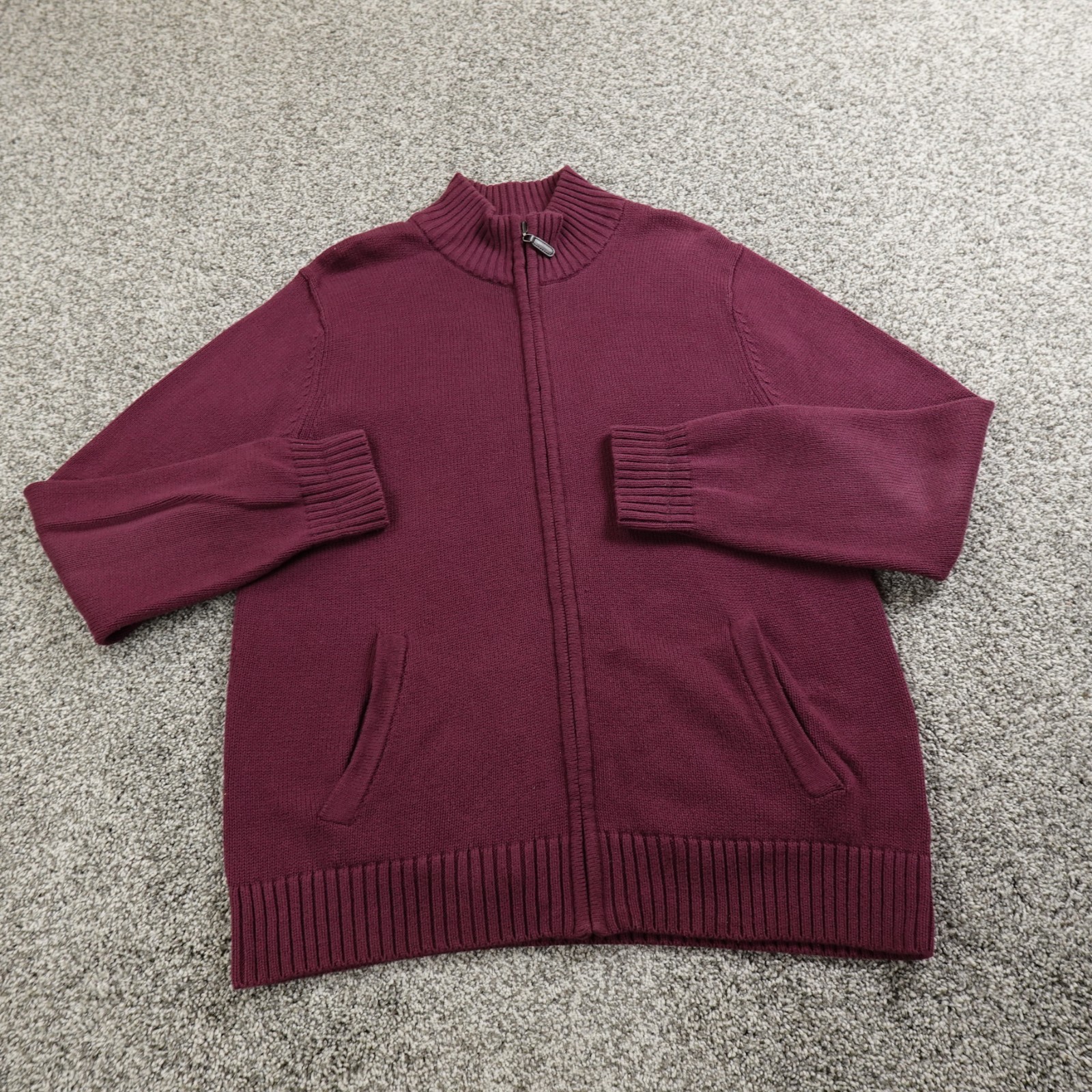 VTG LL Bean Sweater Mens M Red Knit Full Zip Jacket Mock Bomber Sweatshirt Hike