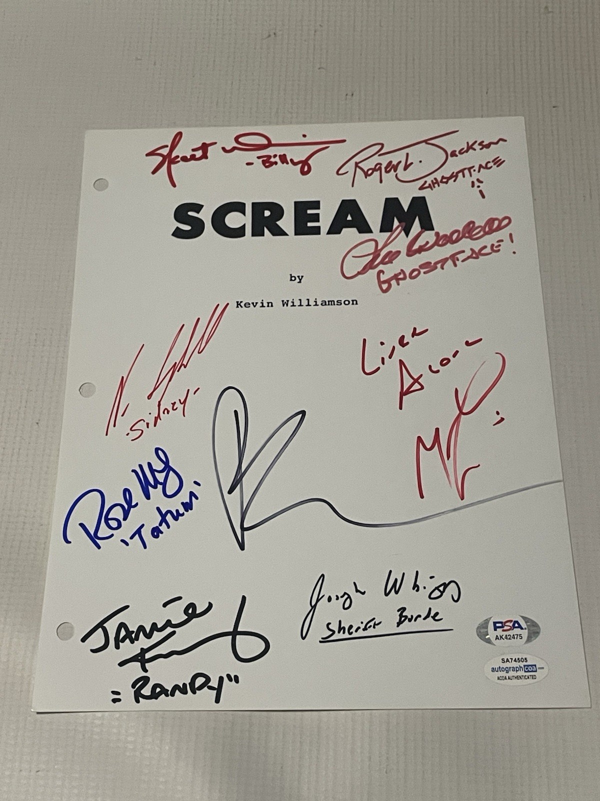 Scream Cast Signed Script Cover Page Barrymore, Campbell, Ulrich ++ PSA ACOA