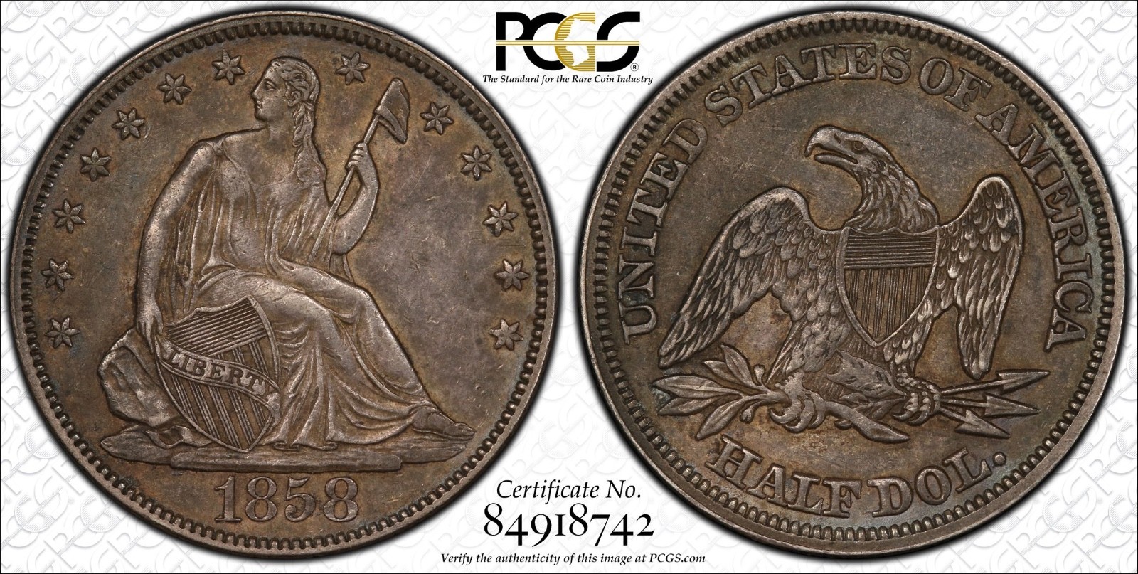 1858 Seated Liberty Half Dollar PCGS XF45 TrueView 1858 Seated Liberty Half Dollar PCGS XF45 TrueView