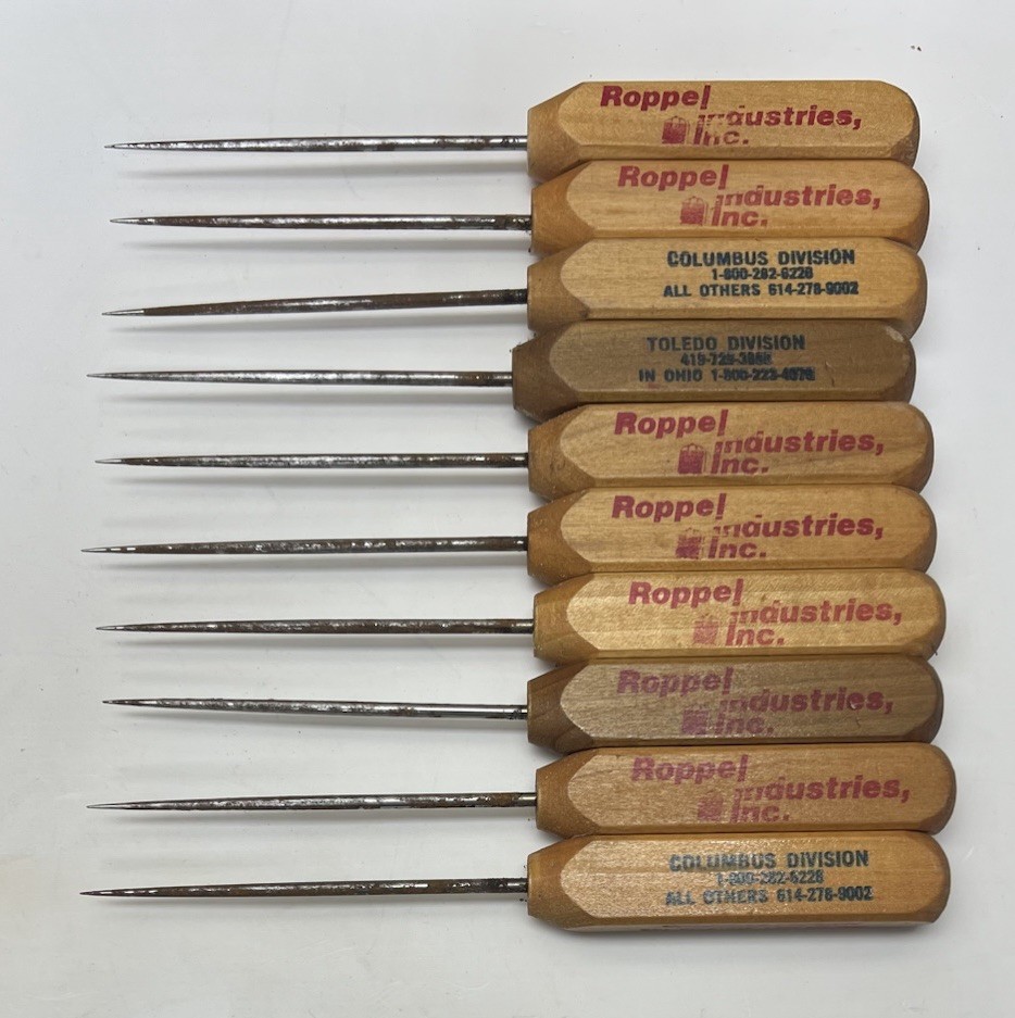 Lot Of 10 Vintage Wood Handle Ice Picks Advertising Roppel Industries Louisville Lot Of 10 Vintage Wood Handle Ice Picks Advertising Roppel Industries Louisville